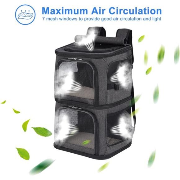 2-in-1 Double Pet Carrier Backpack for Small Cats and Dogs, Portable Pet Carrier - Picture 4 of 8